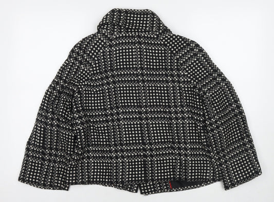 Marks and Spencer Womens Black Check Pea Coat Coat Size 12 Button