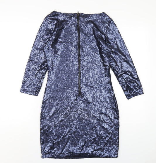 Glamorous Womens Blue Polyester Bodycon Size 8 Round Neck Zip - Sequin