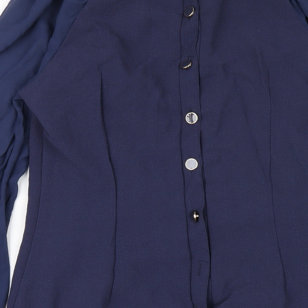 NEXT Womens Blue Polyester A-Line Size 10 Round Neck Button