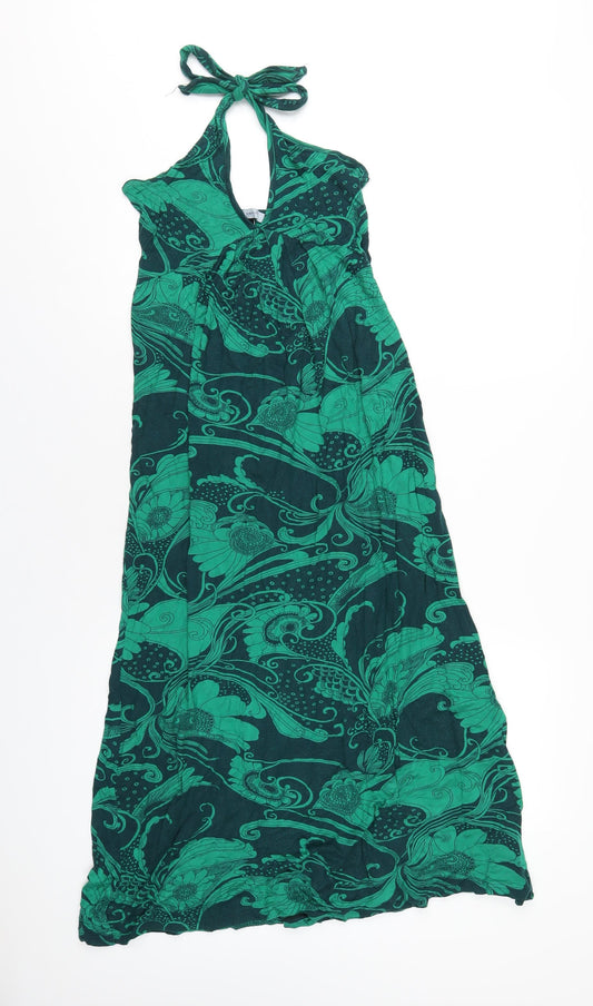 Additional front view of Red Herring women’s green geometric viscose a-line, size UK 8, halter pullover