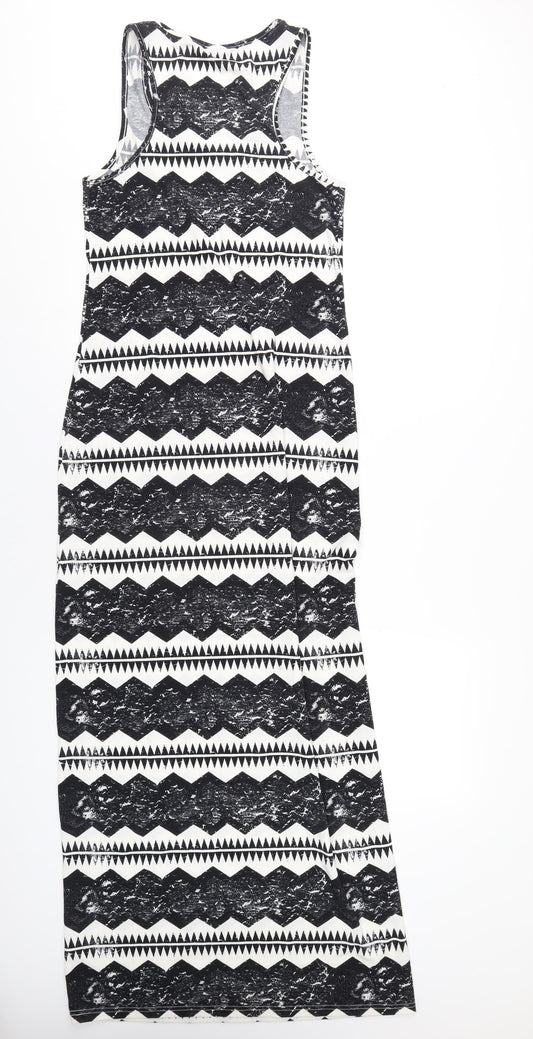 Topshop Womens Black Geometric Polyester Tank Dress Size 12 Scoop Neck Pullover