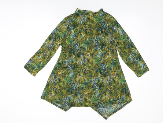 Attitudes Womens Green Geometric Polyester Basic T-Shirt Size M V-Neck