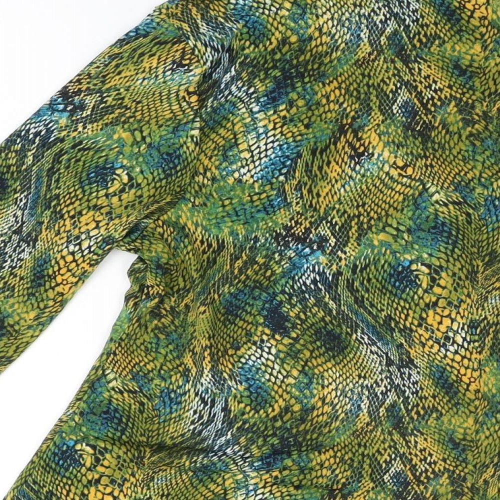 Attitudes Womens Green Geometric Polyester Basic T-Shirt Size M V-Neck