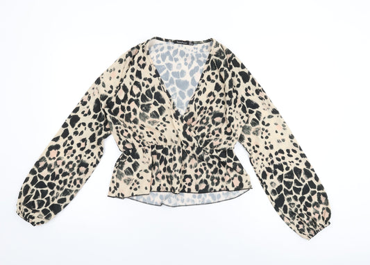 Womens UK Size 8 Boohoo Beige Wrap Blouse