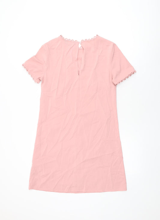 Dorothy Perkins Womens Pink Polyester Shift Size 6 Round Neck Button