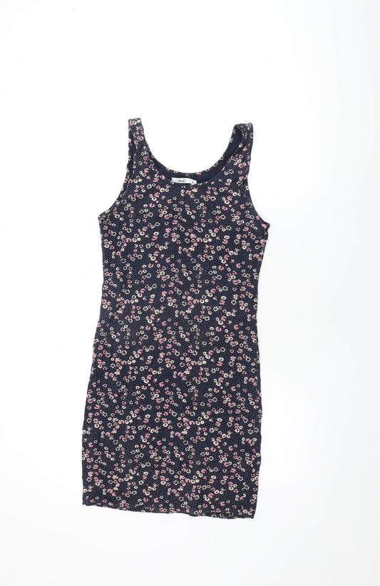 Dou Womens Blue Floral Cotton Bodycon Size S Round Neck Pullover