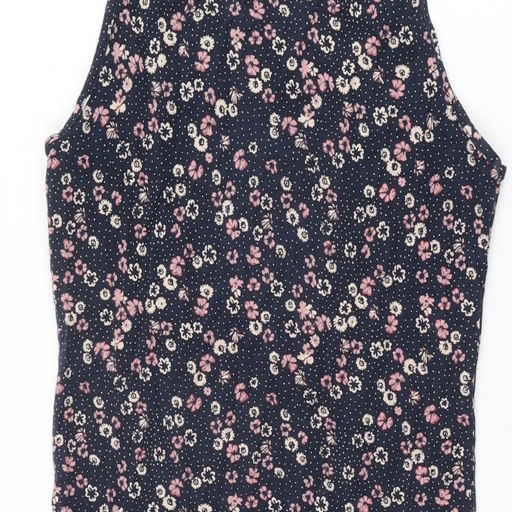 Dou Womens Blue Floral Cotton Bodycon Size S Round Neck Pullover