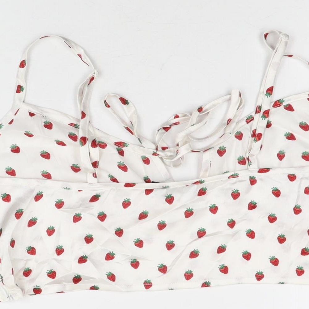 Nasty Gal Womens White Geometric Polyester Cropped T-Shirt Size 16 V-Neck - Strawberry Print