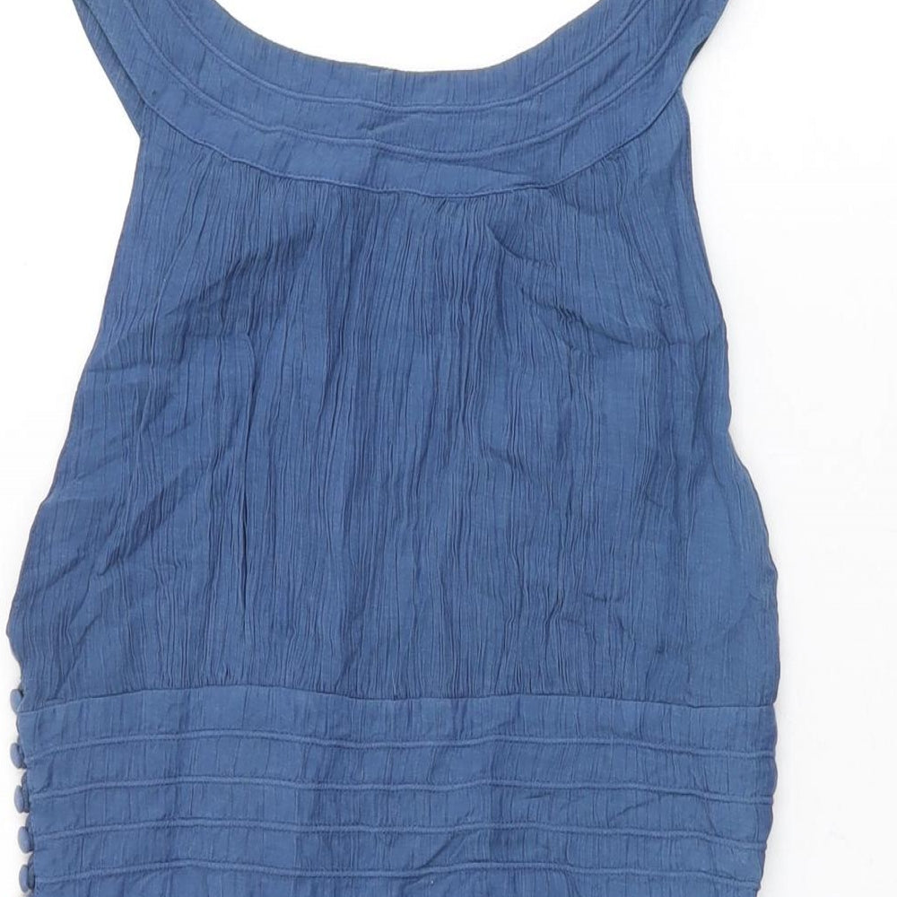 French Connection Womens Blue Cotton Skater Dress Size 6 Round Neck Button
