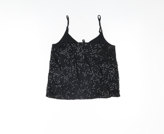 H&M Womens Black Polyamide Basic T-Shirt Size 8 V-Neck - Sequins