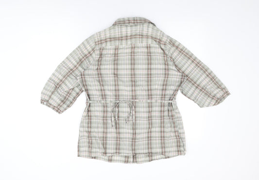 EWM Womens Green Plaid Cotton Basic Button-Up Size 14 Collared