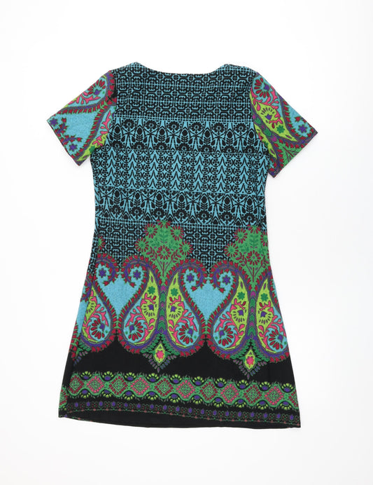 Purplish Womens Blue Geometric Polyester Shift Size S Round Neck Pullover