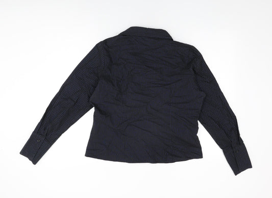 E-vie Womens Black Striped Cotton Basic T-Shirt Size 16 Collared