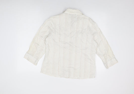Just Elegance Womens White Striped Cotton Basic Button-Up Size 16 Collared