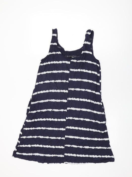 NEXT Womens Blue Striped Viscose Shift Size 14 Round Neck Pullover