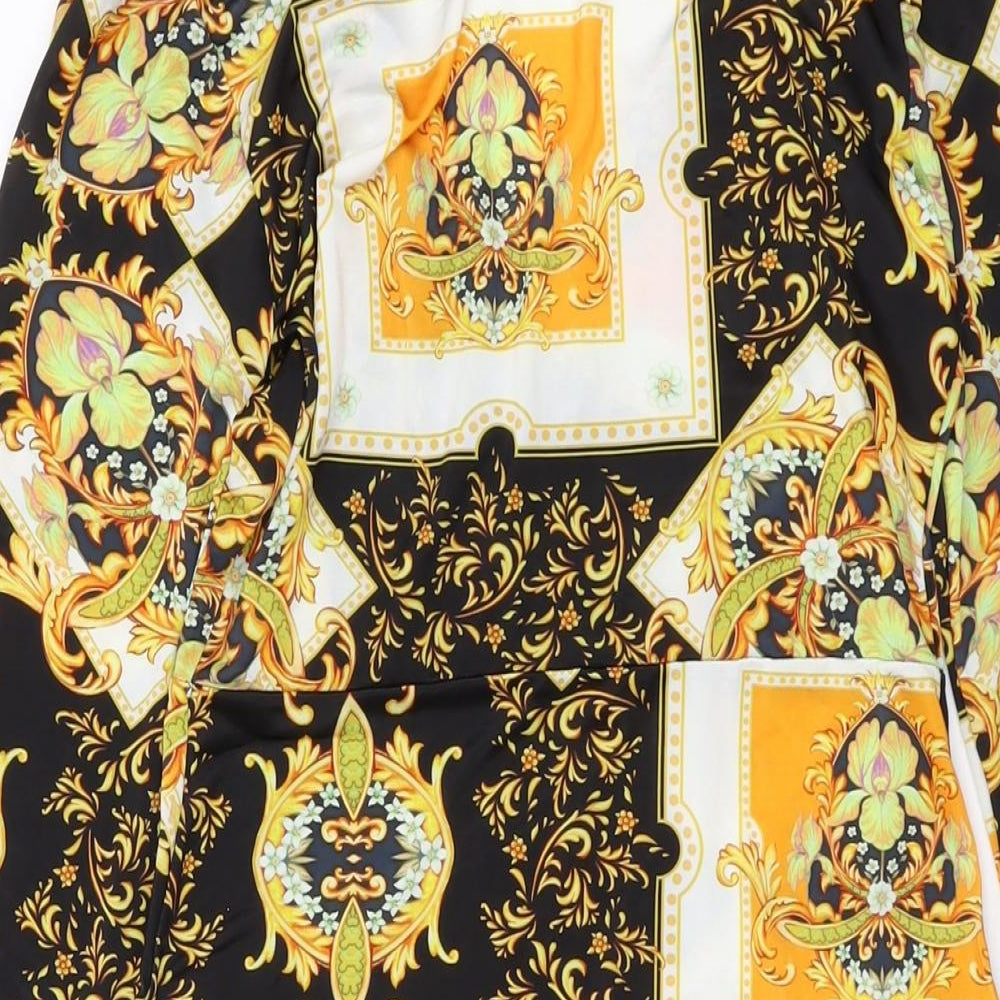 PRETTYLITTLETHING Womens Black Geometric Polyester Bodycon Size 10 V-Neck Pullover