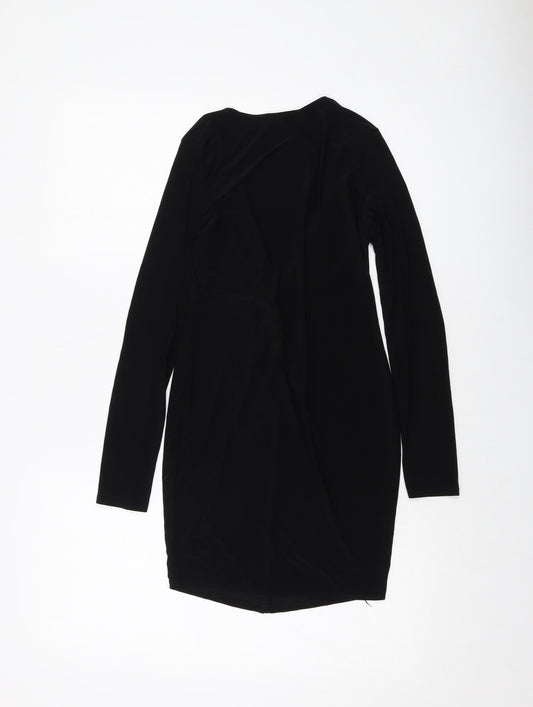 I SAW IT FIRST Womens Black Polyester Bodycon Size 10 V-Neck Pullover