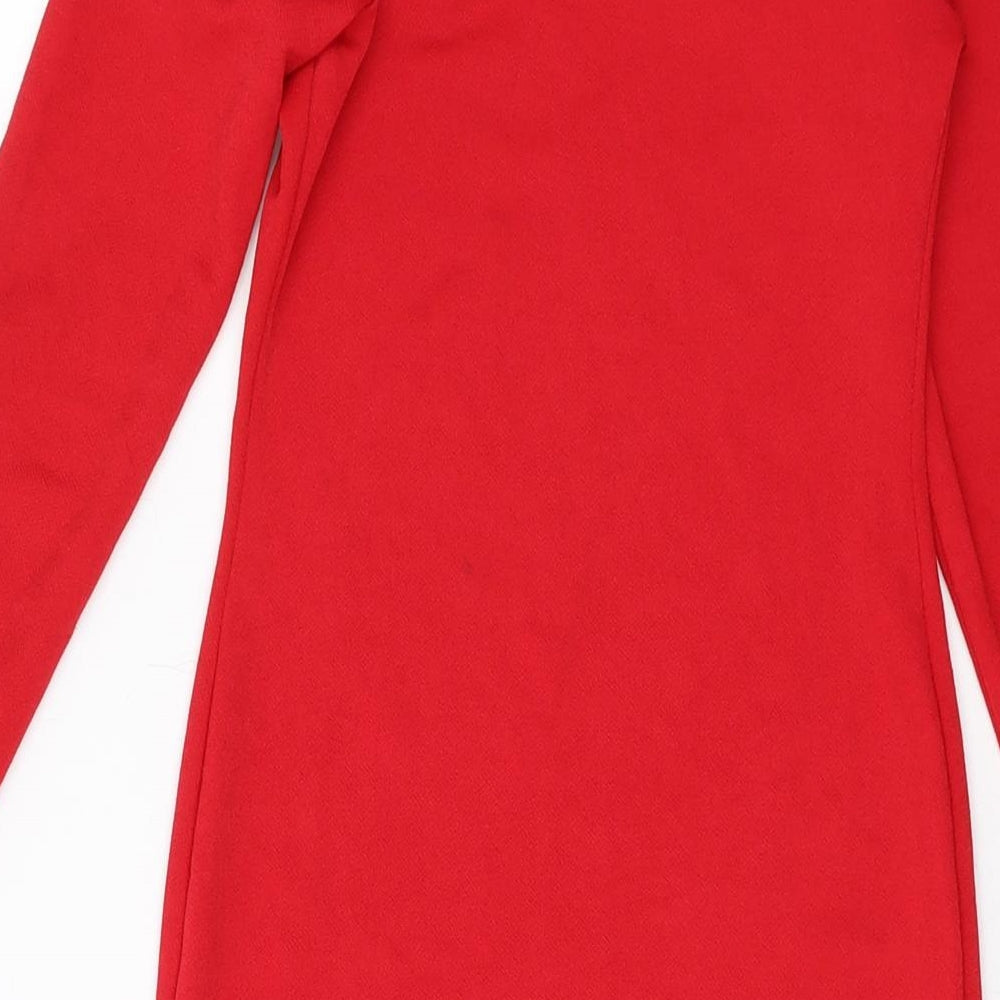 PRETTYLITTLETHING Womens Red Polyester Mini Size 8 Square Neck Pullover