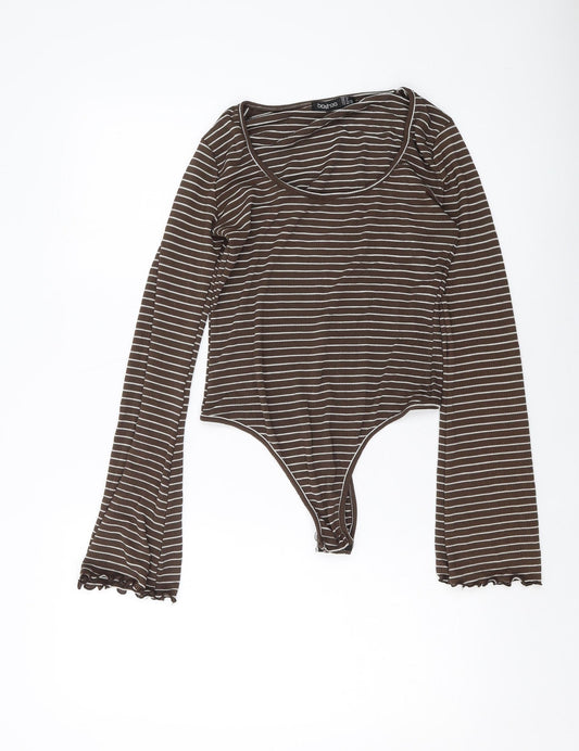 Womens UK Size 12 Boohoo One-Piece Brown Bodysuit