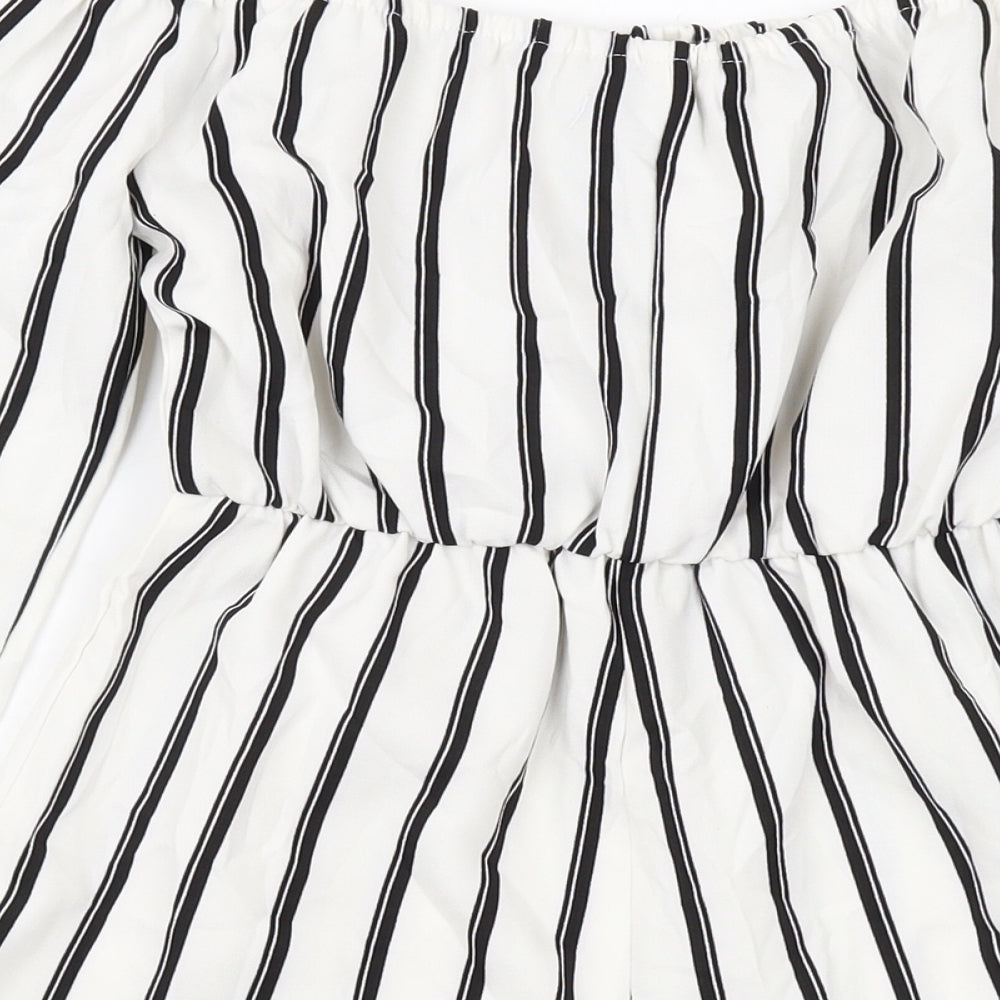 Missguided Womens Ivory Striped Polyester Playsuit One-Piece Size 4 Pullover