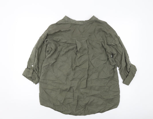 Womens UK Size XS Zara Green Basic Button-Up
