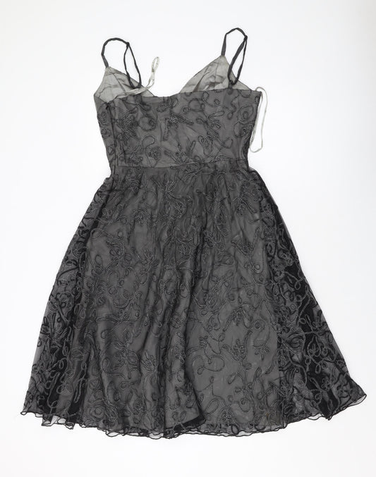 Coast Womens Black Geometric Polyester A-Line Size 12 V-Neck Zip