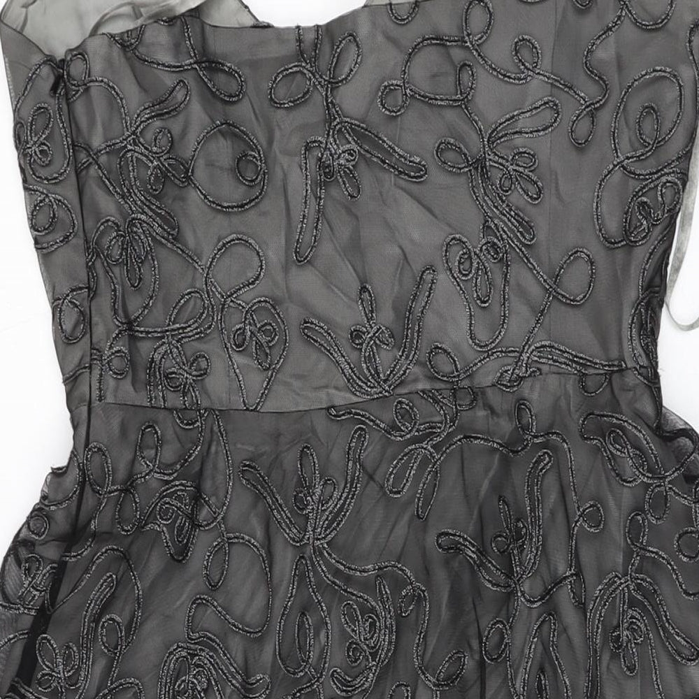 Coast Womens Black Geometric Polyester A-Line Size 12 V-Neck Zip