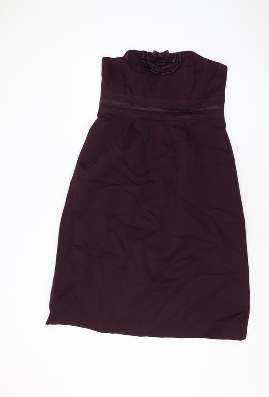 Additional front view of Autograph women’s purple cotton a-line, size UK 12, off the shoulder zip