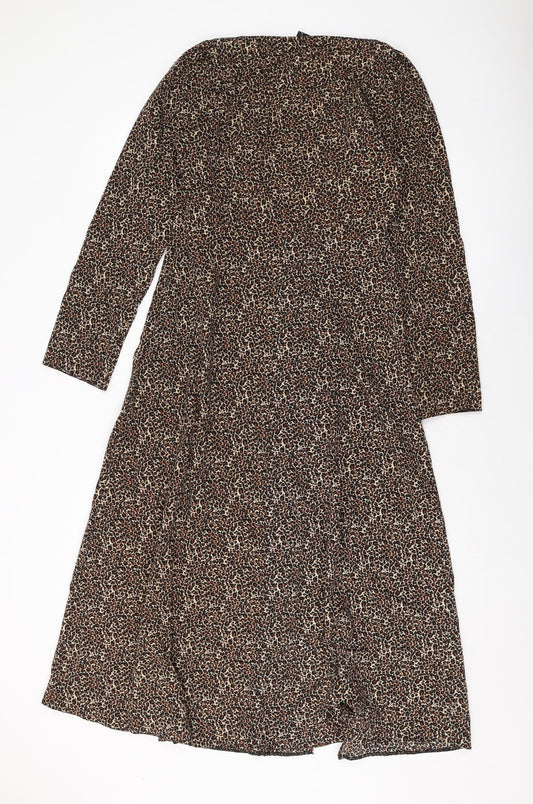 ASOS Womens Brown Animal Print Polyester A-Line Size 10 Square Neck Zip