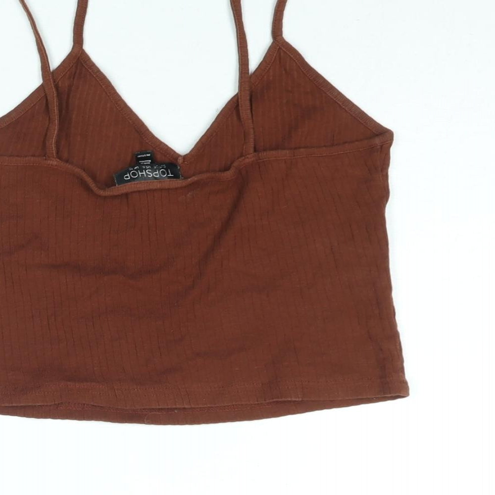 Womens UK Size 10 Topshop Brown Cropped Tank