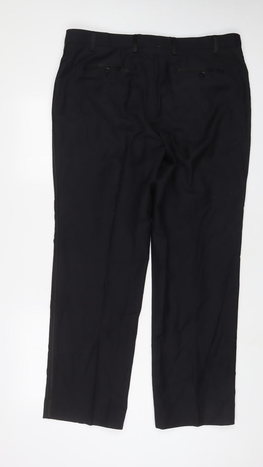NEXT Mens Black Polyester Trousers Size 38 in L30 in Regular Hook & Eye