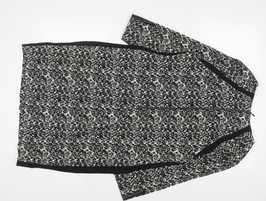 Autograph Womens Black Geometric Cotton Sheath Size 12 Boat Neck Zip
