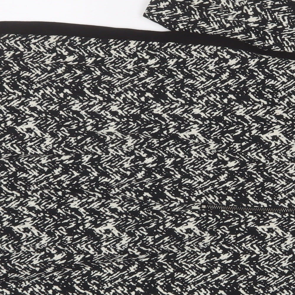 Autograph Womens Black Geometric Cotton Sheath Size 12 Boat Neck Zip