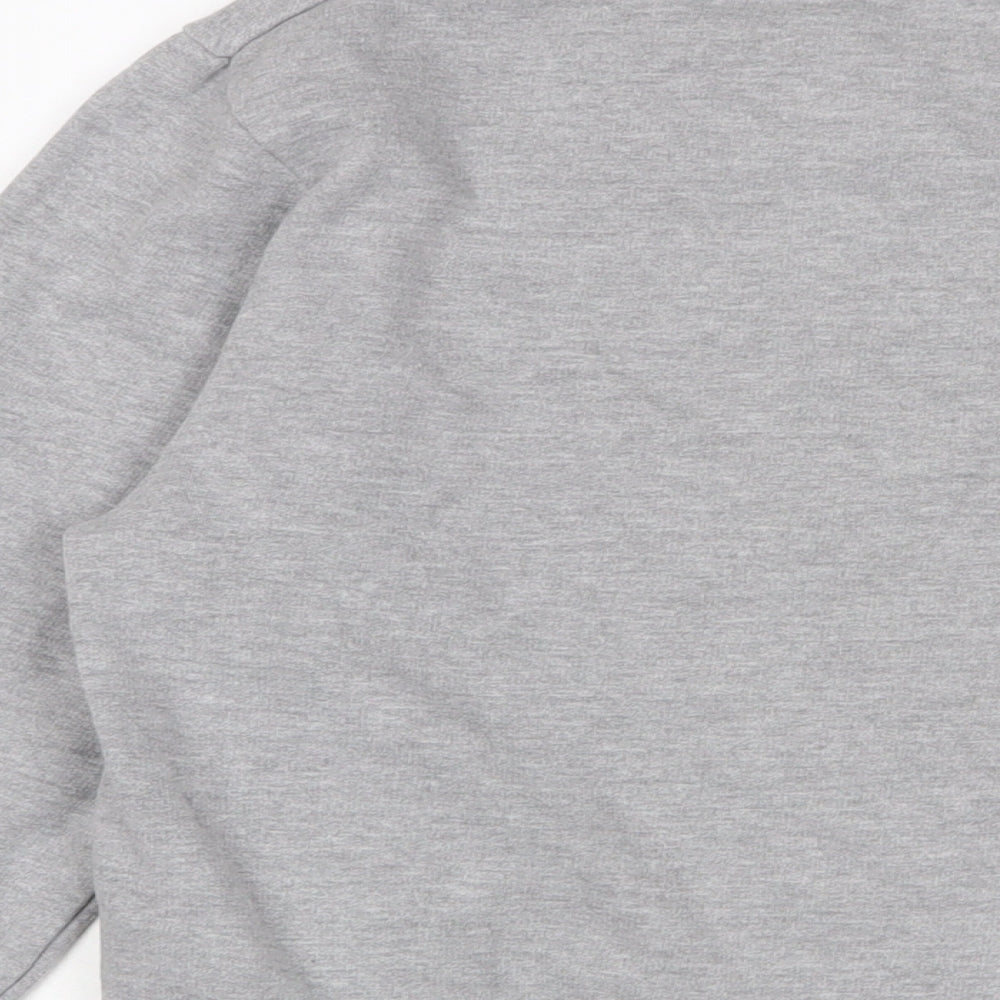 Brand and care label for Mickey Mouse women’s grey cotton pullover sweatshirt, size UK 8, pullover