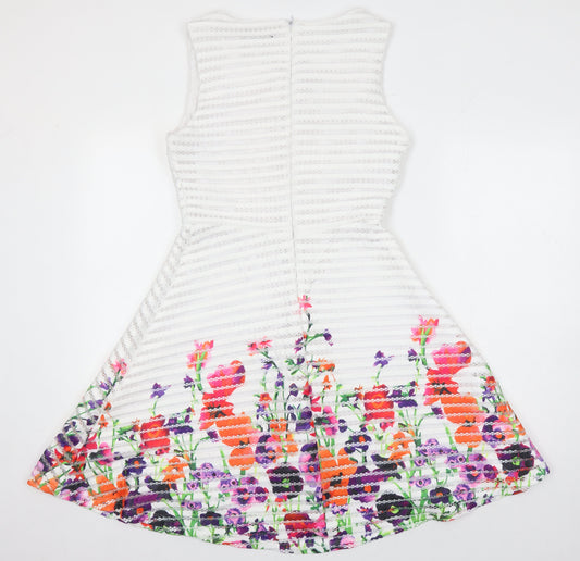 Quiz Womens Multicoloured Floral Polyester Fit & Flare Size 10 Boat Neck Zip