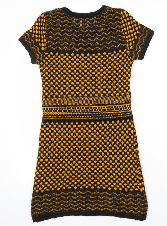 Miss Selfridge Womens Multicoloured Geometric Acrylic Jumper Dress Size 10 Round Neck