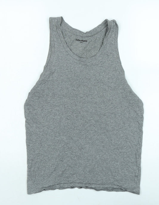 Debenhams Womens Grey Cotton Basic Tank Size S Scoop Neck