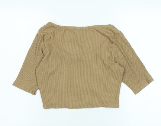 H&M Womens Brown Cotton Basic Polo Size M Round Neck