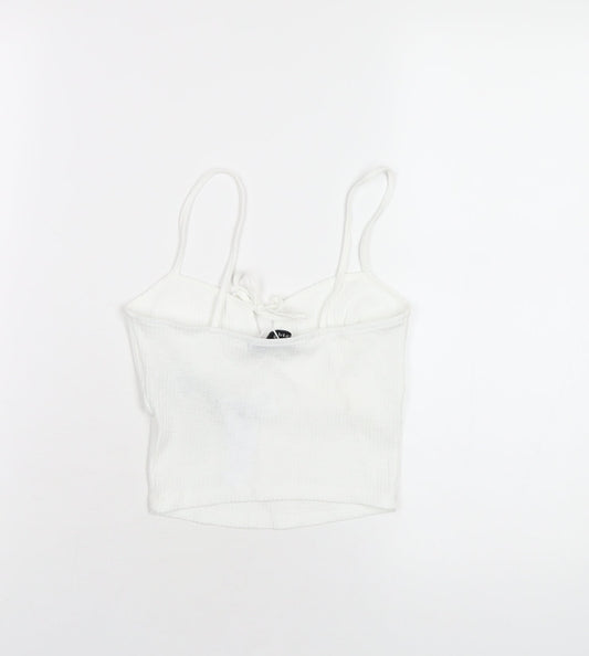 Bershka Womens White Polyester Camisole T-Shirt Size XS V-Neck