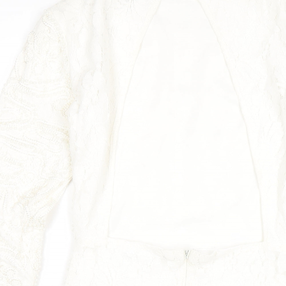 PRETTYLITTLETHING Womens White Cotton Bodycon Size 8 Mock Neck Zip