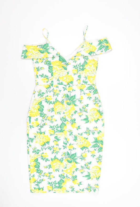 Oasis Womens Multicoloured Floral Polyester Bodycon Size 10 V-Neck Zip