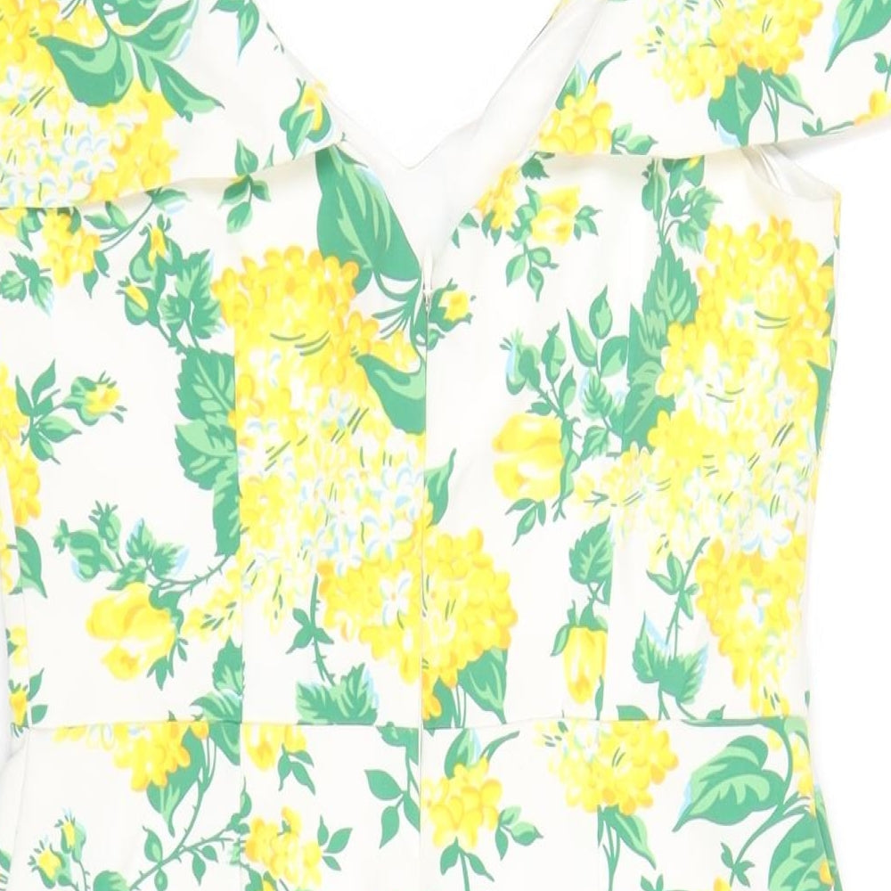 Oasis Womens Multicoloured Floral Polyester Bodycon Size 10 V-Neck Zip