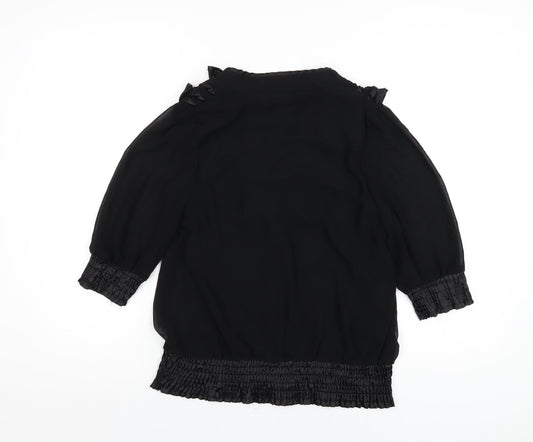 Quiz Womens Black Polyester Basic Blouse Size 8 V-Neck