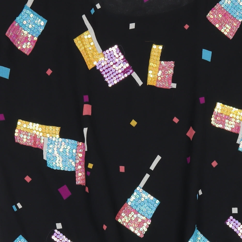 Evans Womens Black Geometric Polyester Basic T-Shirt Size 16 Round Neck