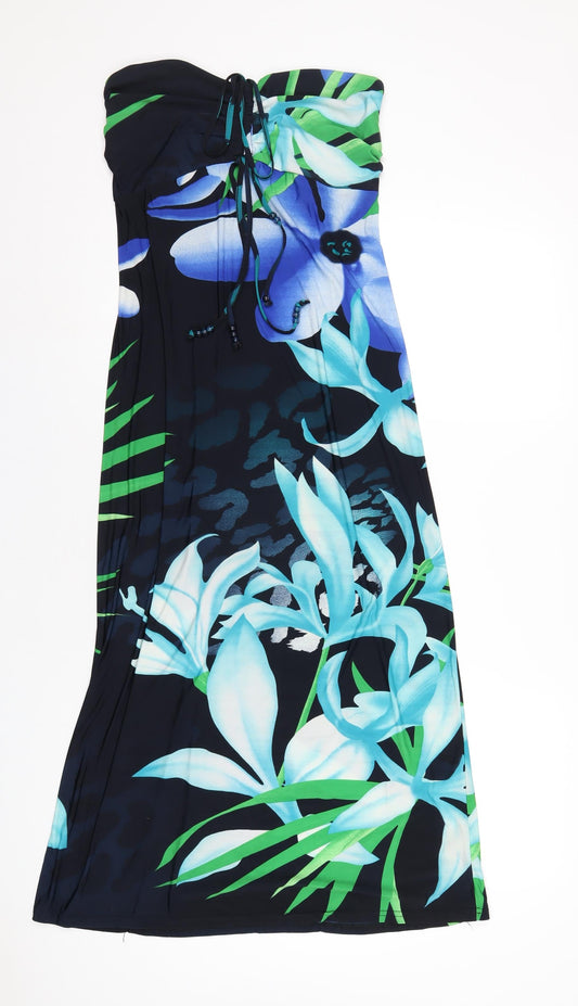 Additional front view of Kaleidoscope women’s blue floral polyester a-line, size UK 10, square neck pullover