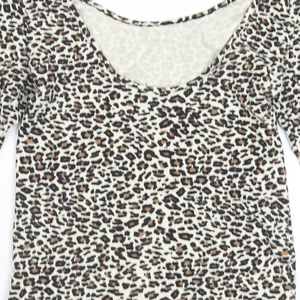 Which One Womens Beige Animal Print Vinyl Bodysuit One-Piece Size M Snap