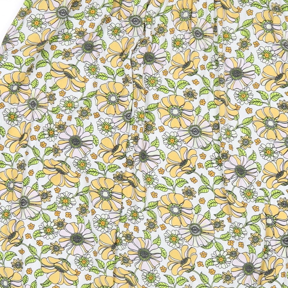Brand and care label for JDY women’s multicoloured floral polyester a-line skirt, size UK 8