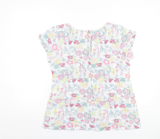 Mistral Womens Multicoloured Geometric Cotton Basic T-Shirt Size 12 Round Neck