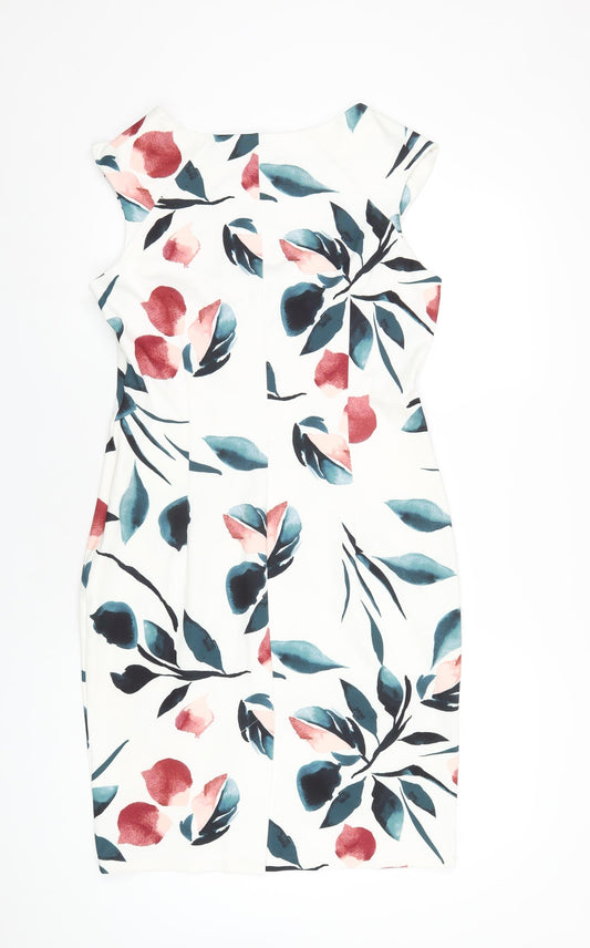 Autograph Womens White Floral Polyester Pencil Dress Size 14 Square Neck Zip