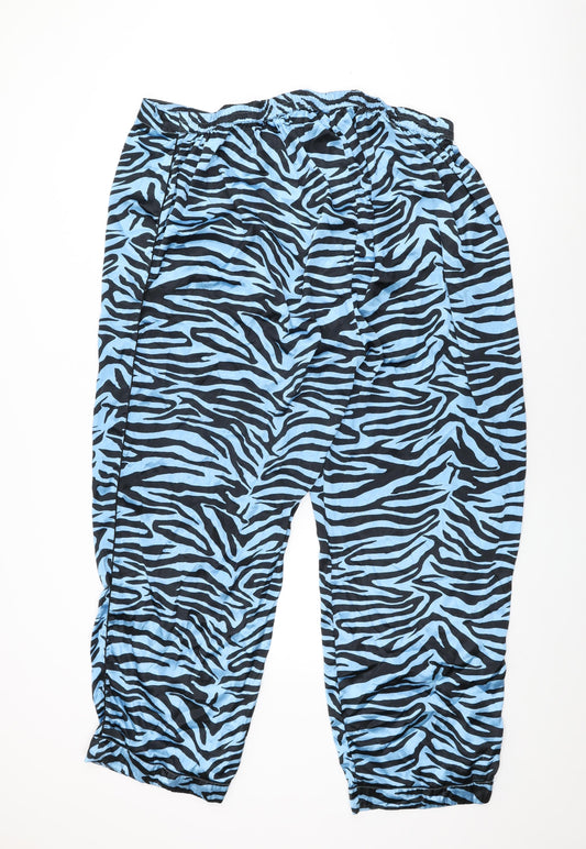 River Island Womens Blue Animal Print Polyester Trousers Size 26 L29 in Regular Drawstring